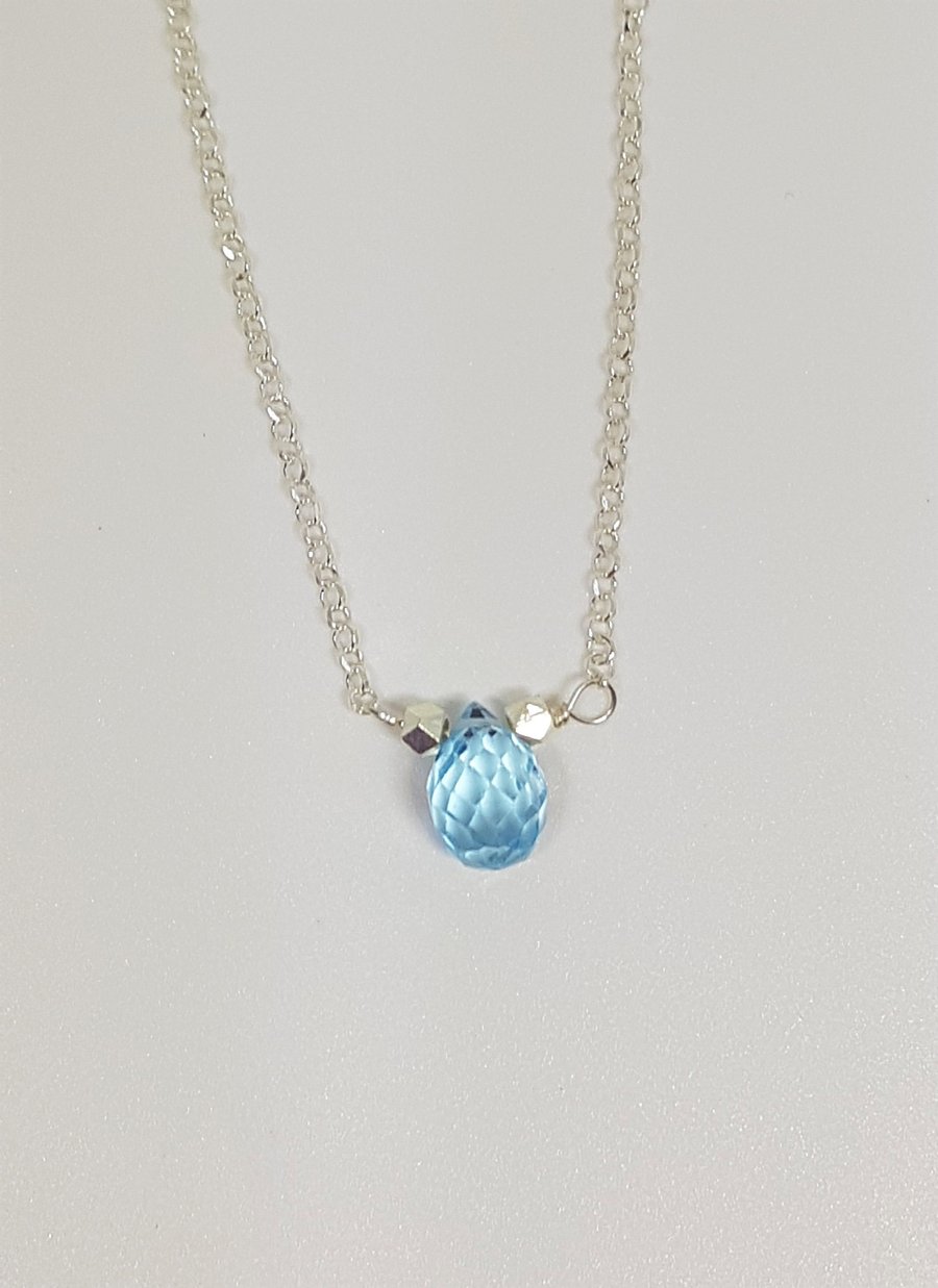 Sky Blue Faceted Topaz Necklace on Sterling Silver Chain, Elegant Topaz Pendant,