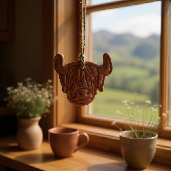 "Wee Coo" Highland Cow Terracotta Hanging Aromatherapy Diffuser