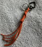 Orange-Rust Suede Keyring - Bag Charm w Gunmetal coloured Heart-shaped Carabiner - Image 1