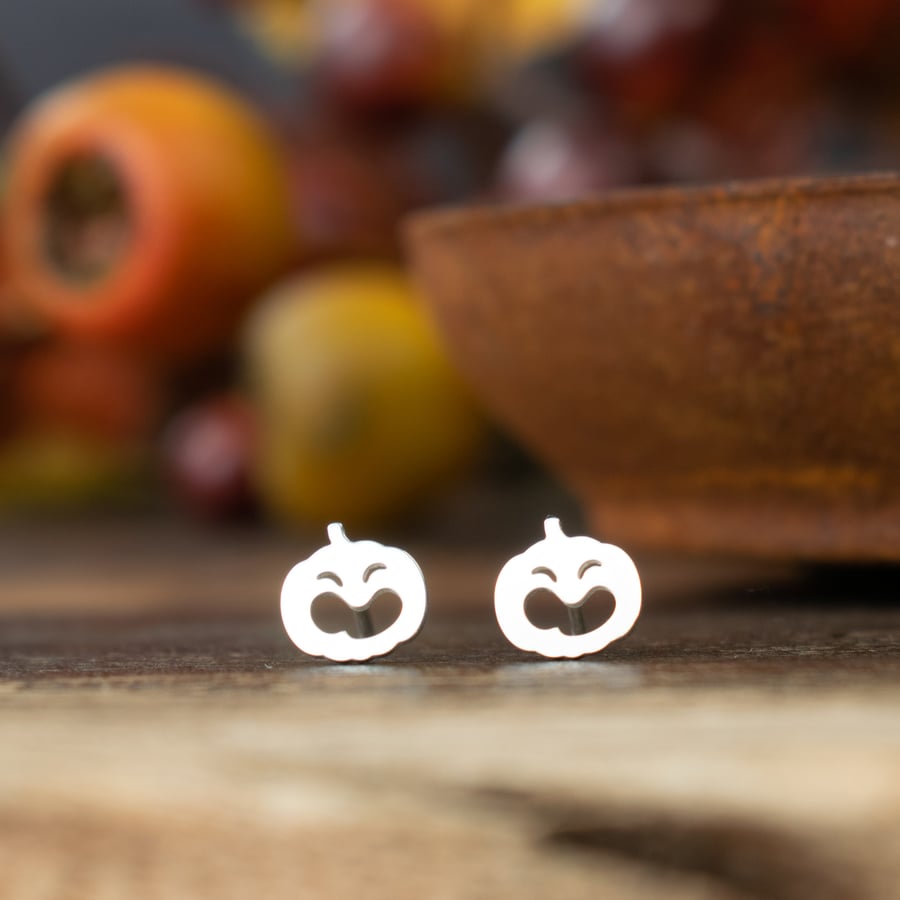 Halloween Pumpkin Sterling Silver Stud Earrings