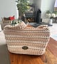 Cream and Natural Striped Small Tote