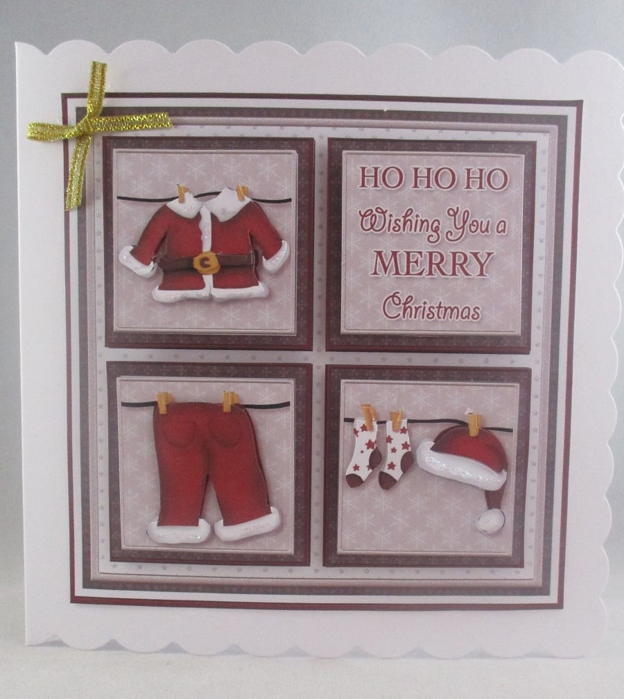 Christmas Santa's Washing Line, 3D Decoupage Greeting Card, Personalise