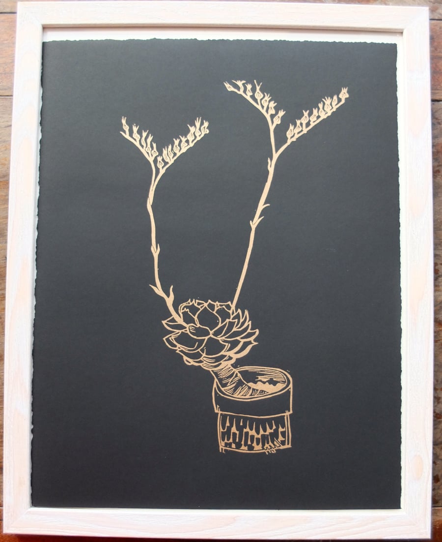 Flowering Succulent iii - lino print