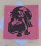 Hippo Art Greeting Card From Original Lino Cut Print Pink