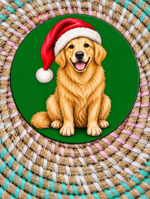 Christmas Golden Retriever Coaster – Festive Dog Lover Gift 