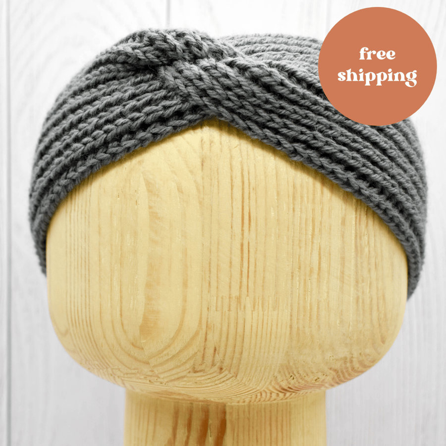 SOLD Hand Knitted headband ear warmers in gre... Folksy