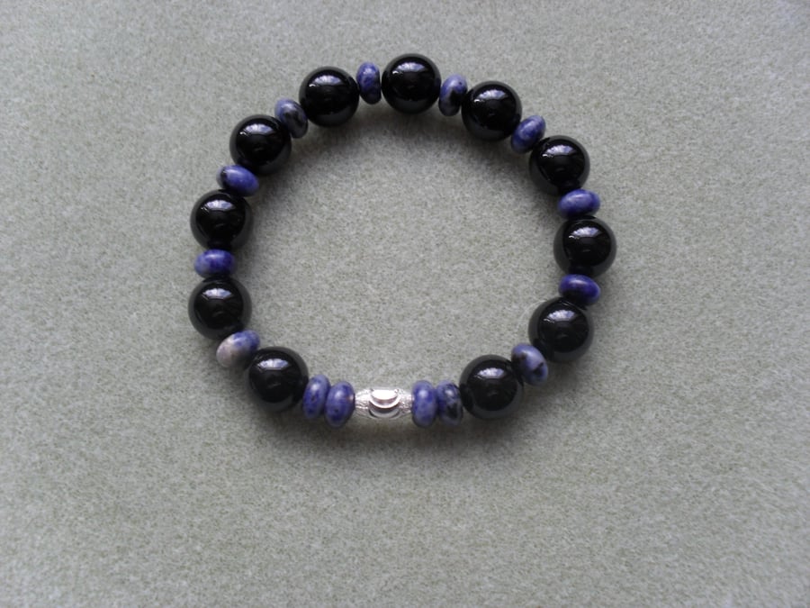 Black Agate and Sodalite Bracelet With Sterling Silver