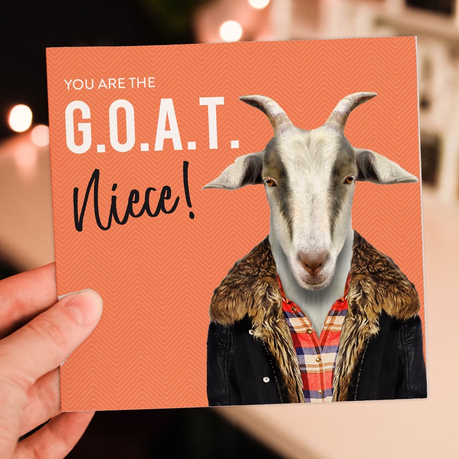 Goat birthday card: Greatest of All Time (G.O.A.T.) Niece