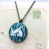 Snowdrop duo fabric button pendant dark teal green from Liberty print bronze