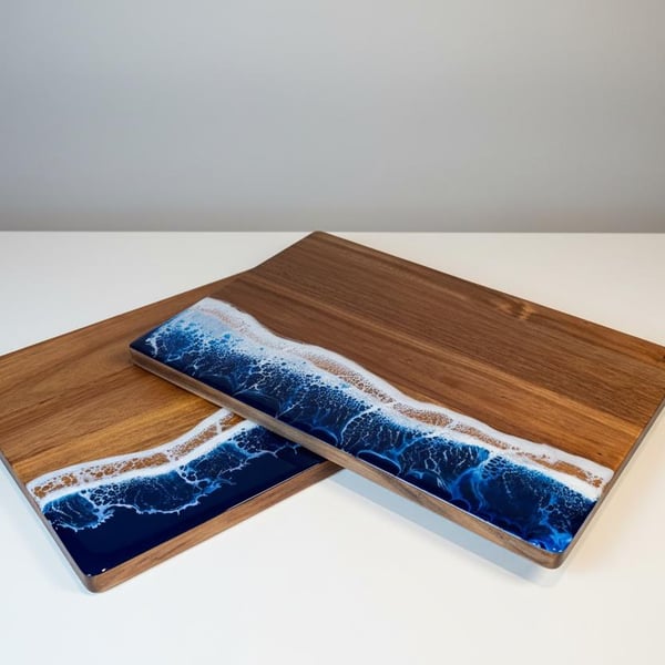 Handmade Acacia Wood Resin Ocean Charcuterie Board Scottish Serving Platter