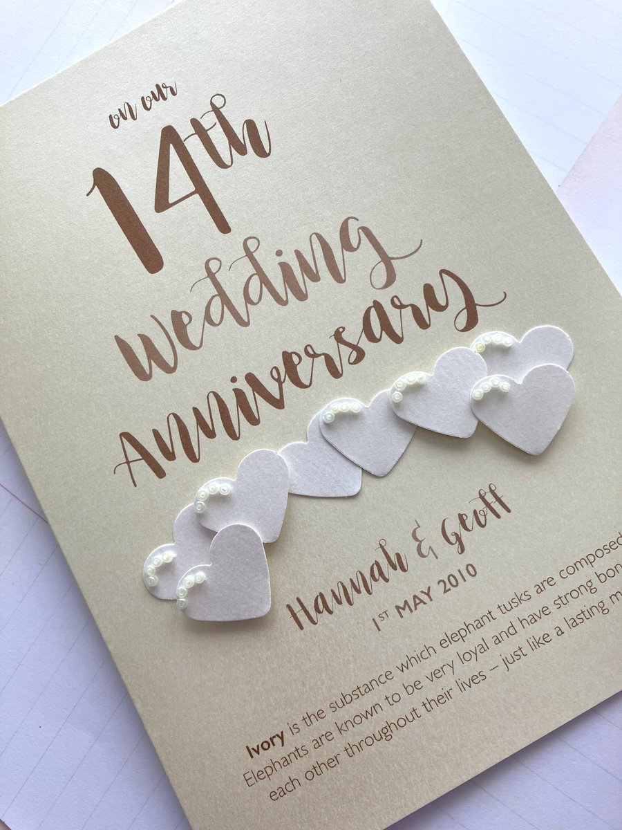 14th (Ivory) Anniversary Card – Personalised with names and date