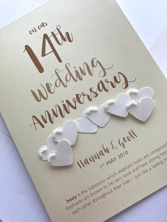 14th (Ivory) Anniversary Card – Personalised with names and date