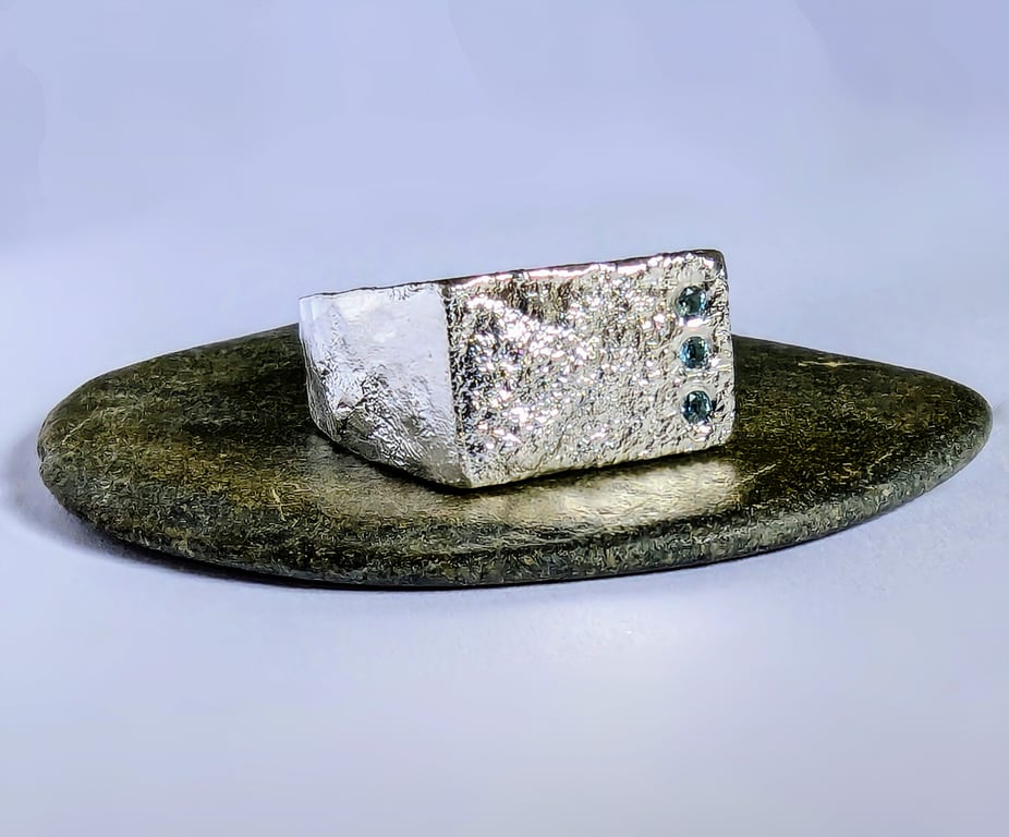 Recycled HANDMADE Sterling Silver Swiss Blue Topaz Signet Style Ring