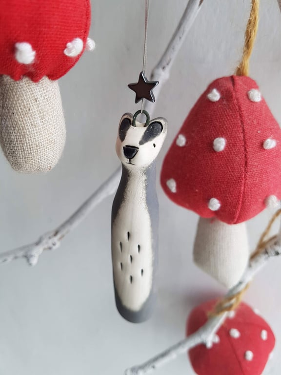 Ceramic badger hanging decoration-badger decoration- woodland decor-Christmas