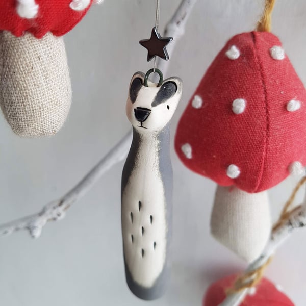 Ceramic badger hanging decoration-badger decoration- woodland decor-Christmas