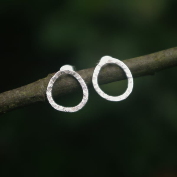Eco Silver Textured Oval Stud Earrings