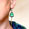 Statement Jewellery - streaky green stained glass earrings with hammered brass 