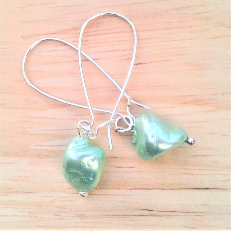 Mint Green Freshwater Pearl Earrings, Baroque Pearl Jewellery, Dangle Earrings