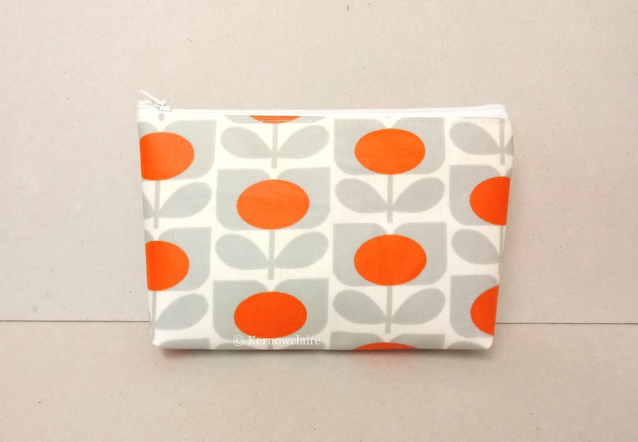 Make up bag with orange and grey flowers