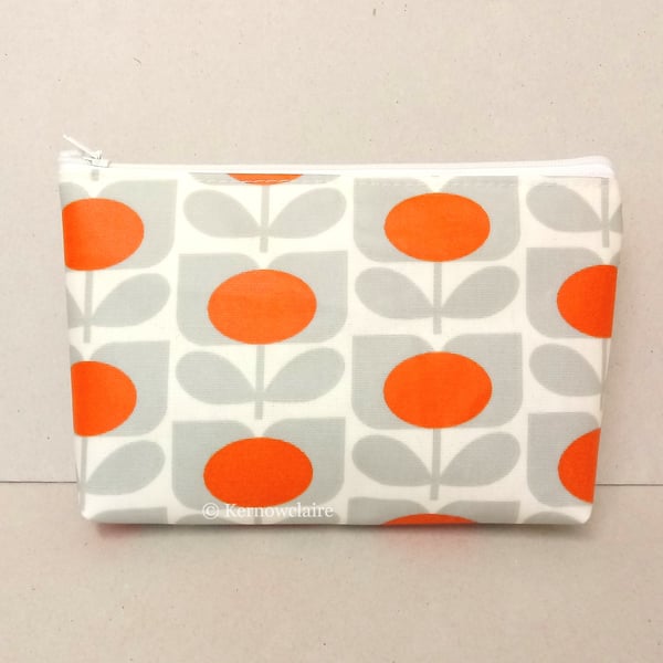 Make up bag with orange and grey flowers