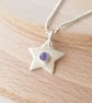 Silver Star Pendant with February Birthstone Amethyst - Image 1