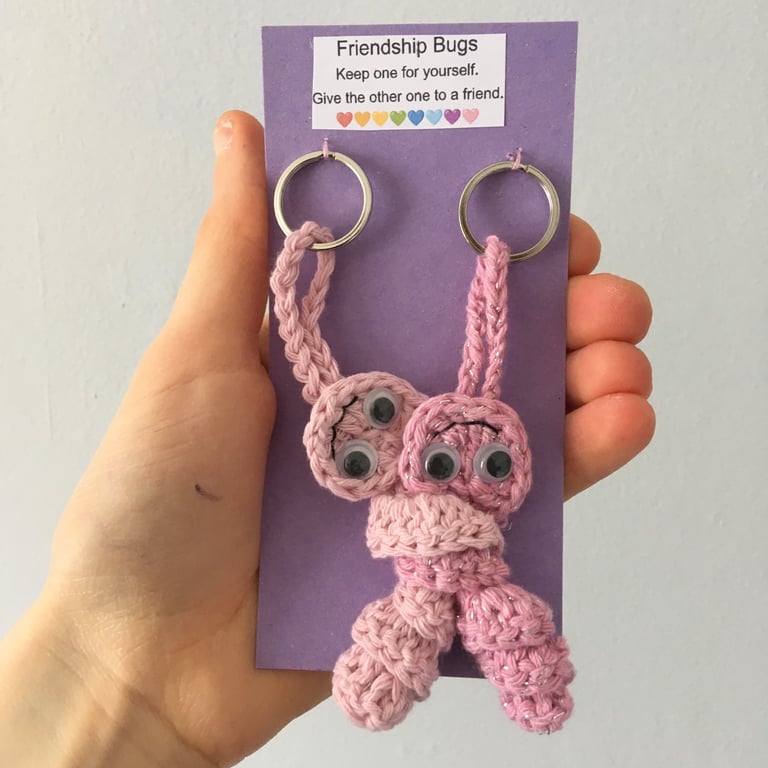 Pink Crochet Friendship Bug Keyring