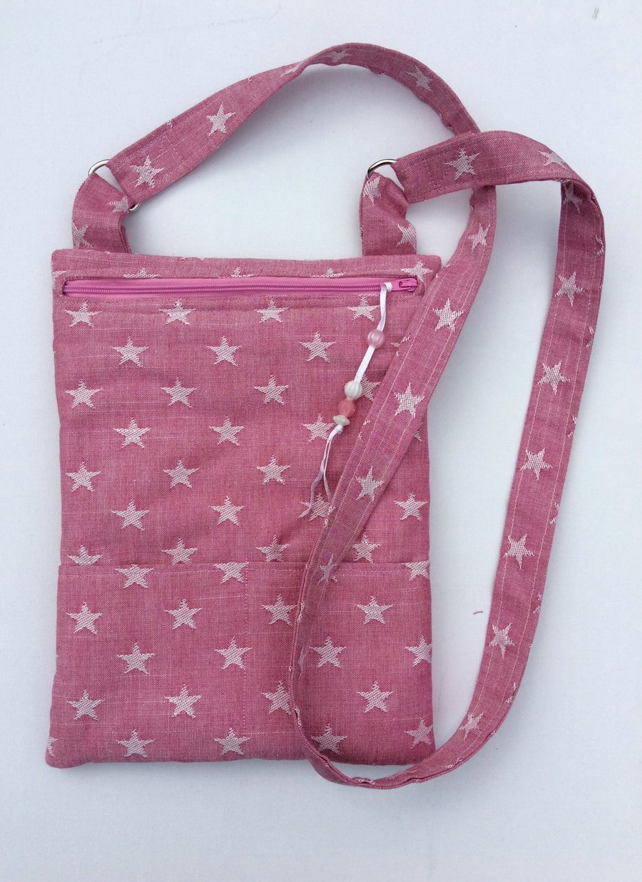  Pink, white stars, denim, shoulder bag, cross body bag, handbag