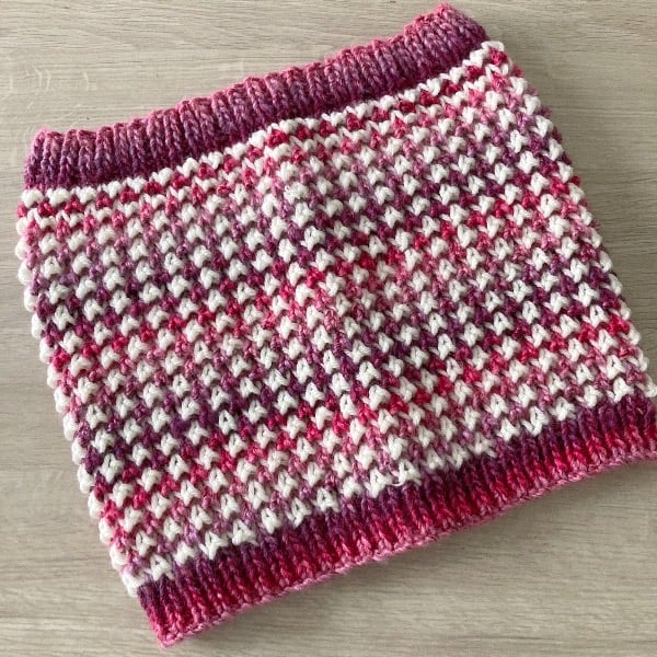 Chunky Hand Knitted Cowl - Scarf - Neck Warmer  in Shades of Pink
