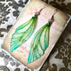Large Green Sterling Silver Fairy Wing Earrings