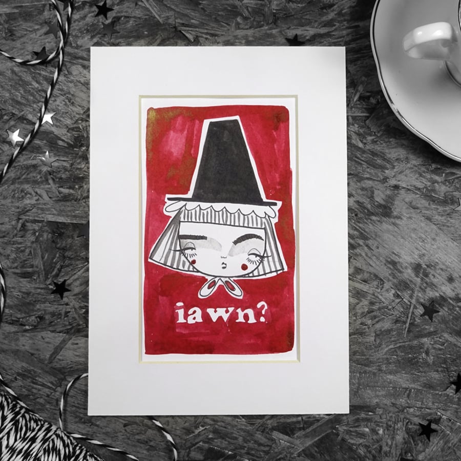 Welsh Lady Original sketch- Iawn? (red background)