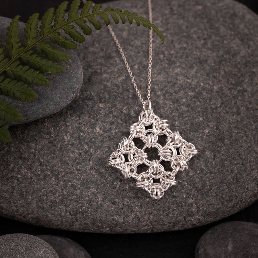 Sterling Silver Byzantine Chainmaille Pendant