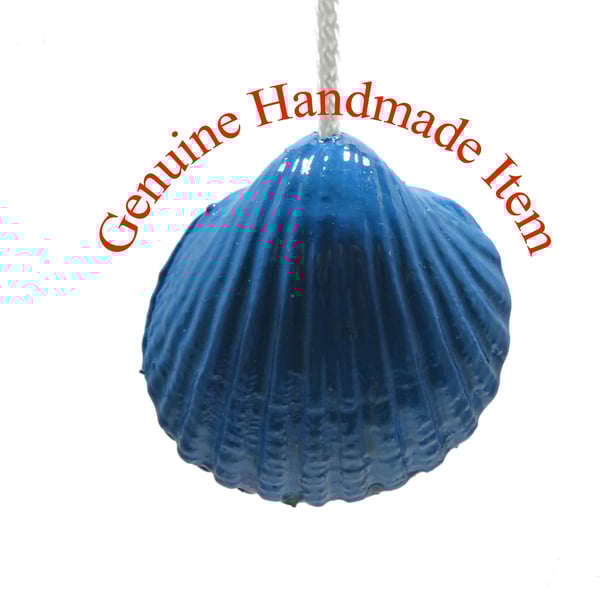 OOAK Nautical-theme light pull handle made of beach found shell in cerulean blue