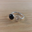 Sterling Silver Spider and Snowflake Obsidian Adjustable Ring (SKU060625)