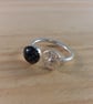 Sterling Silver Spider and Snowflake Obsidian Adjustable Ring (SKU060625)