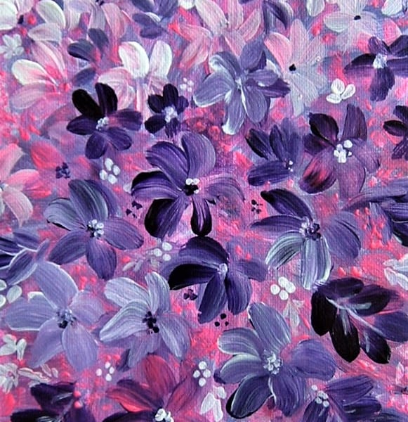 original art painting purple flowers ( ref F 559)