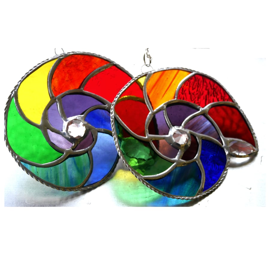 Ammonite Stained Glass Suncatcher Rainbow 016 and 017