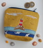 Large Coin Purse with Embroidered Lighthouse Seascape