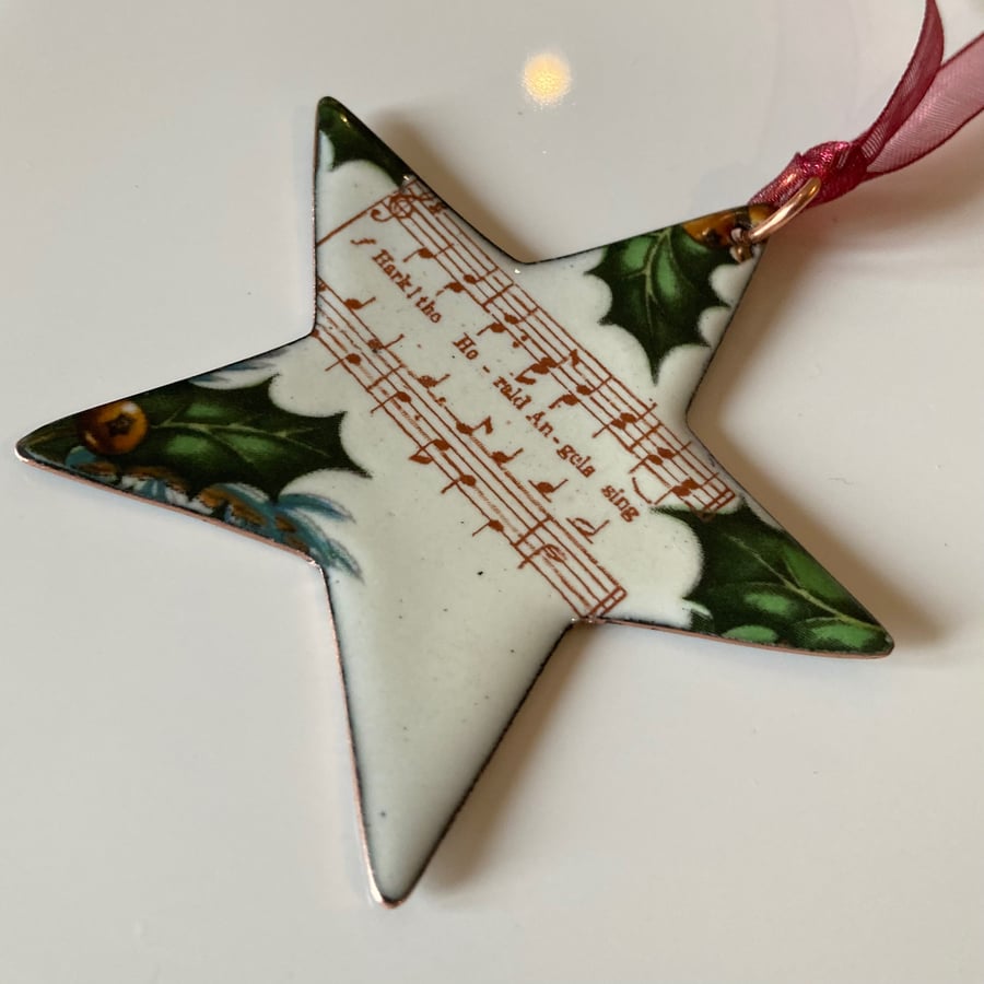 Enamelled Copper Star - Hark the Herald Angels Sing
