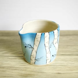 Small Jug - Silver Birch Trees, Sky and Birds