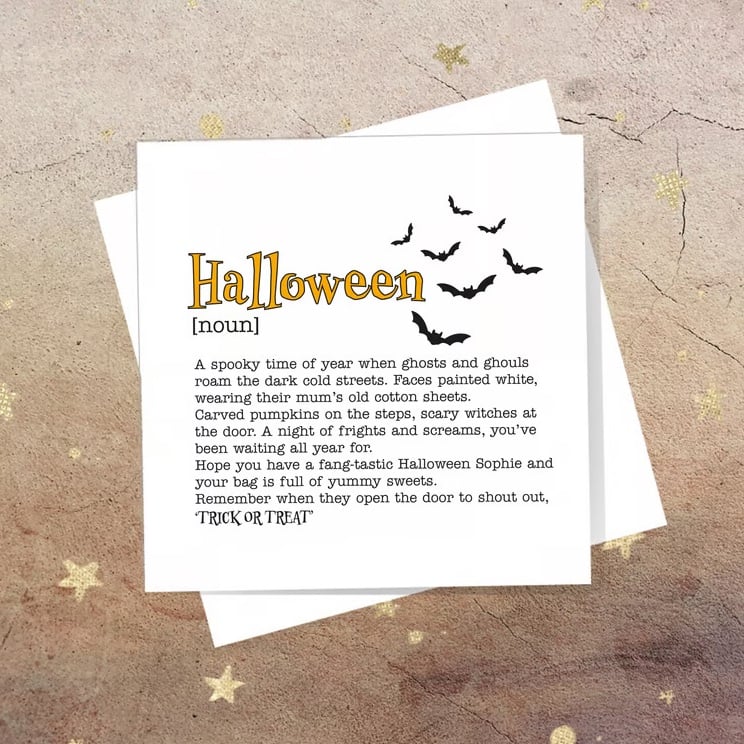 Halloween Definition Card - personalised, blank inside