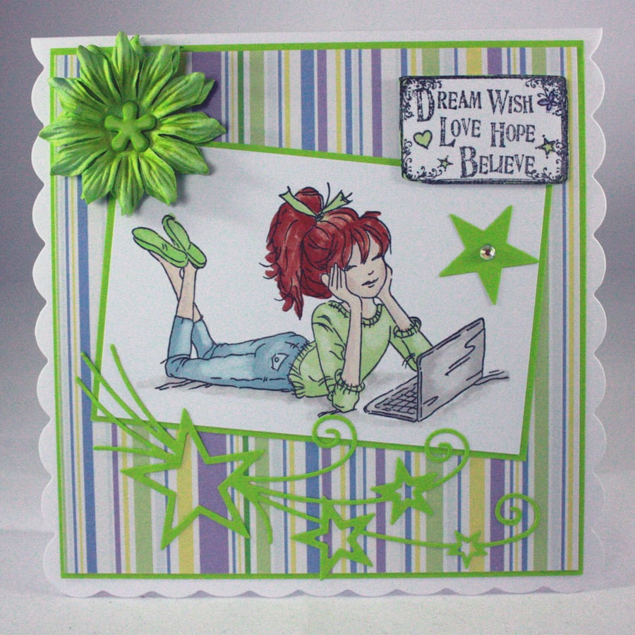 Handmade any occasion card - teenager with laptop