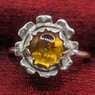 Daisy Ring set with 10 mm Amber cabochon stone