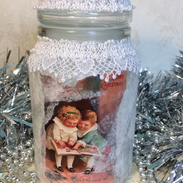 Shabby Chic Decorated Christmas Jar.