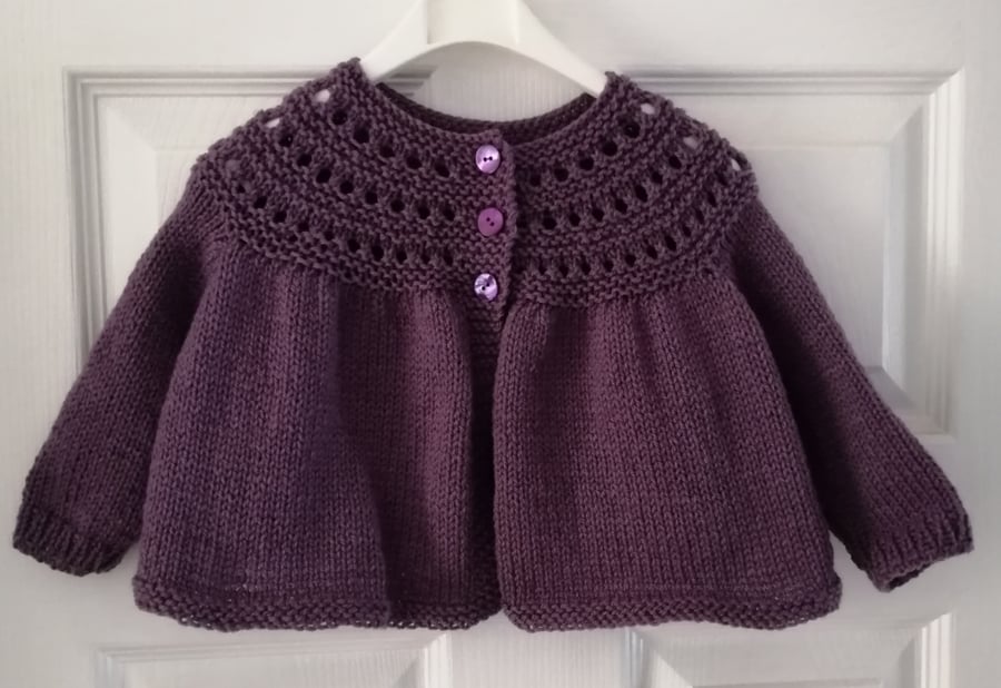 3-6 months hand knitted purple cardigan