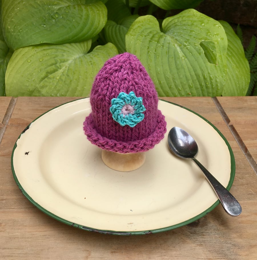SALE - Crochet Flower Egg Cosy, Pink and Turquoise Egg Cosy