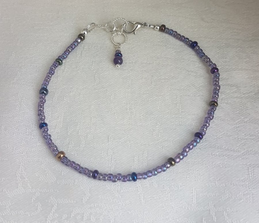 SALE - Pretty Purple Small Bead Anklet.