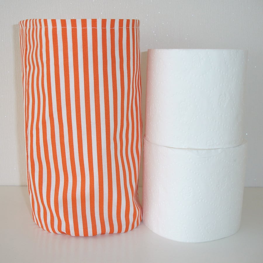 Toilet Roll Holder Orange 2 Loo Rolls Storage Basket Bathroom Striped Tidy