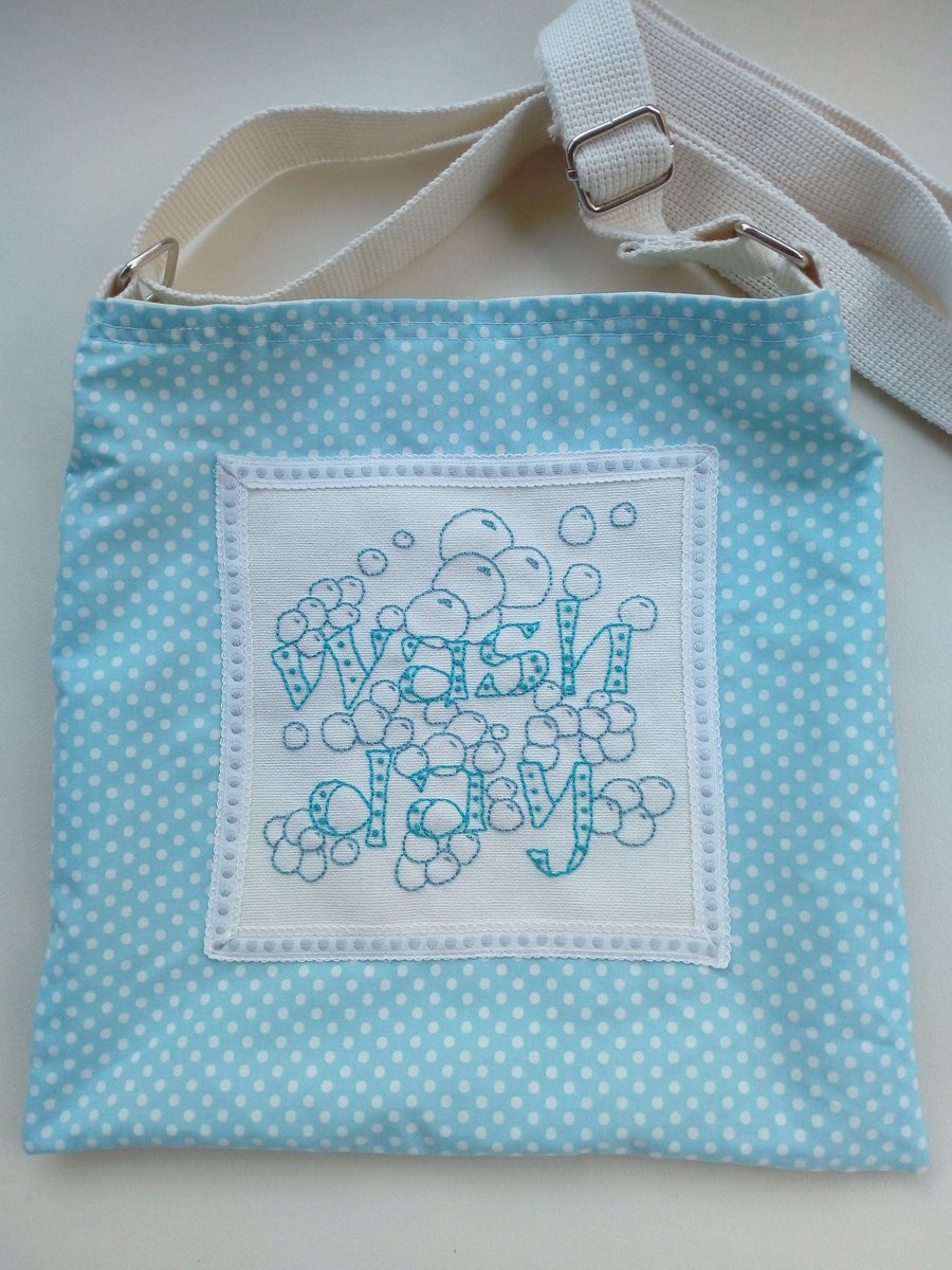 Wash Day Hand Embroidered, Adjustable Over The Shoulder Peg Bag