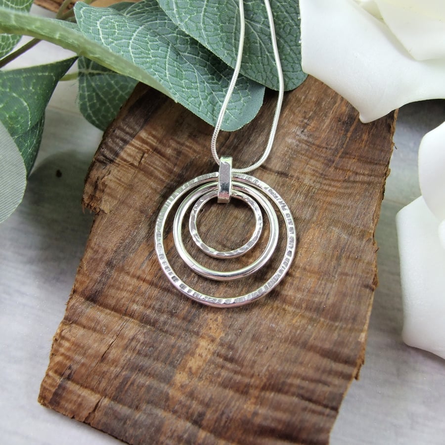 Spinner Pendant. Sterling Silver Circles Fidget Necklace