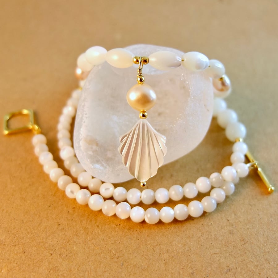 Mother Of Pearl Necklace - June Birthstone, Handmade Gift, Wedding, Anniversary